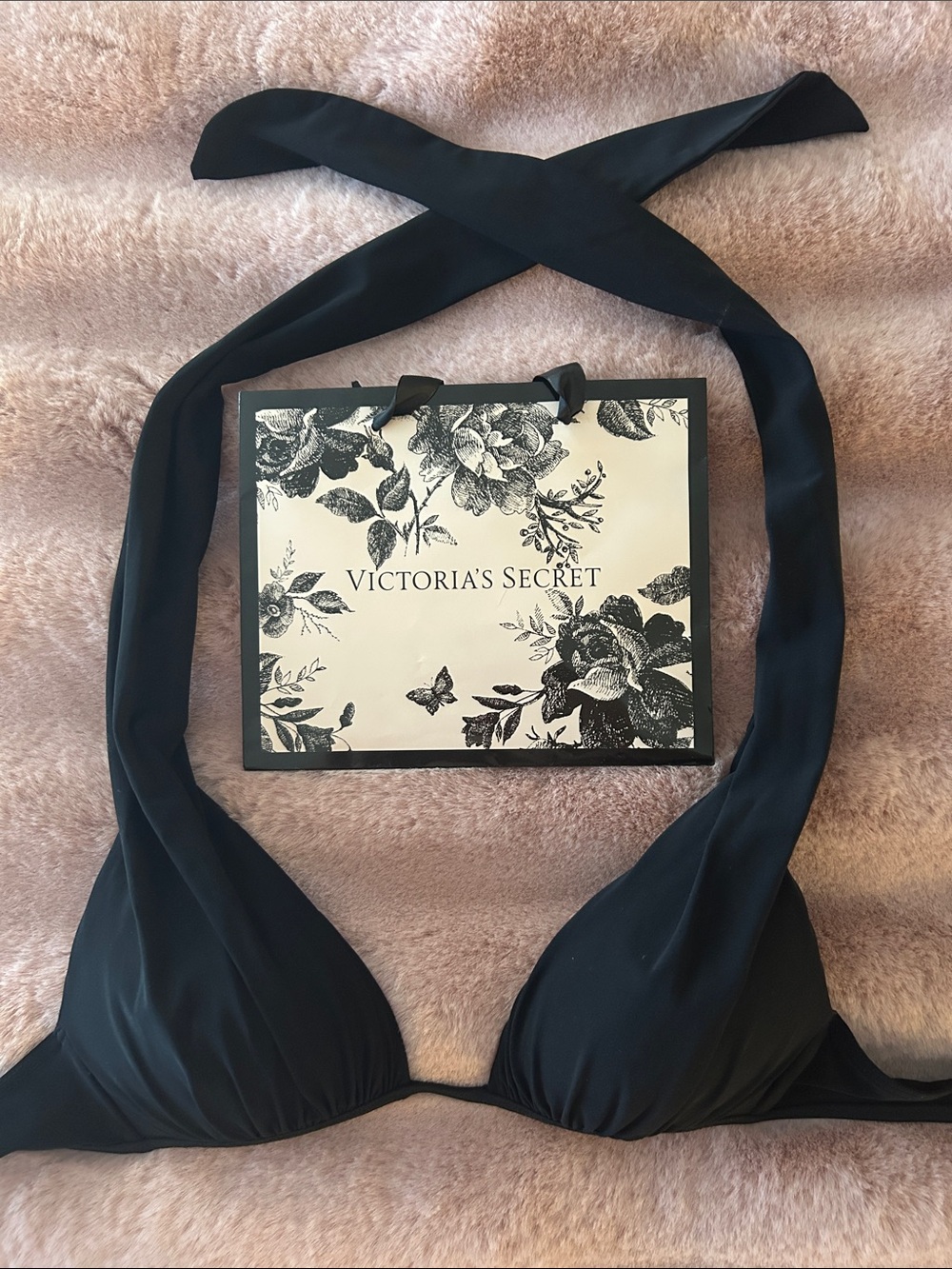 Victoria's Secret Black Halter Bikini Top with Ties